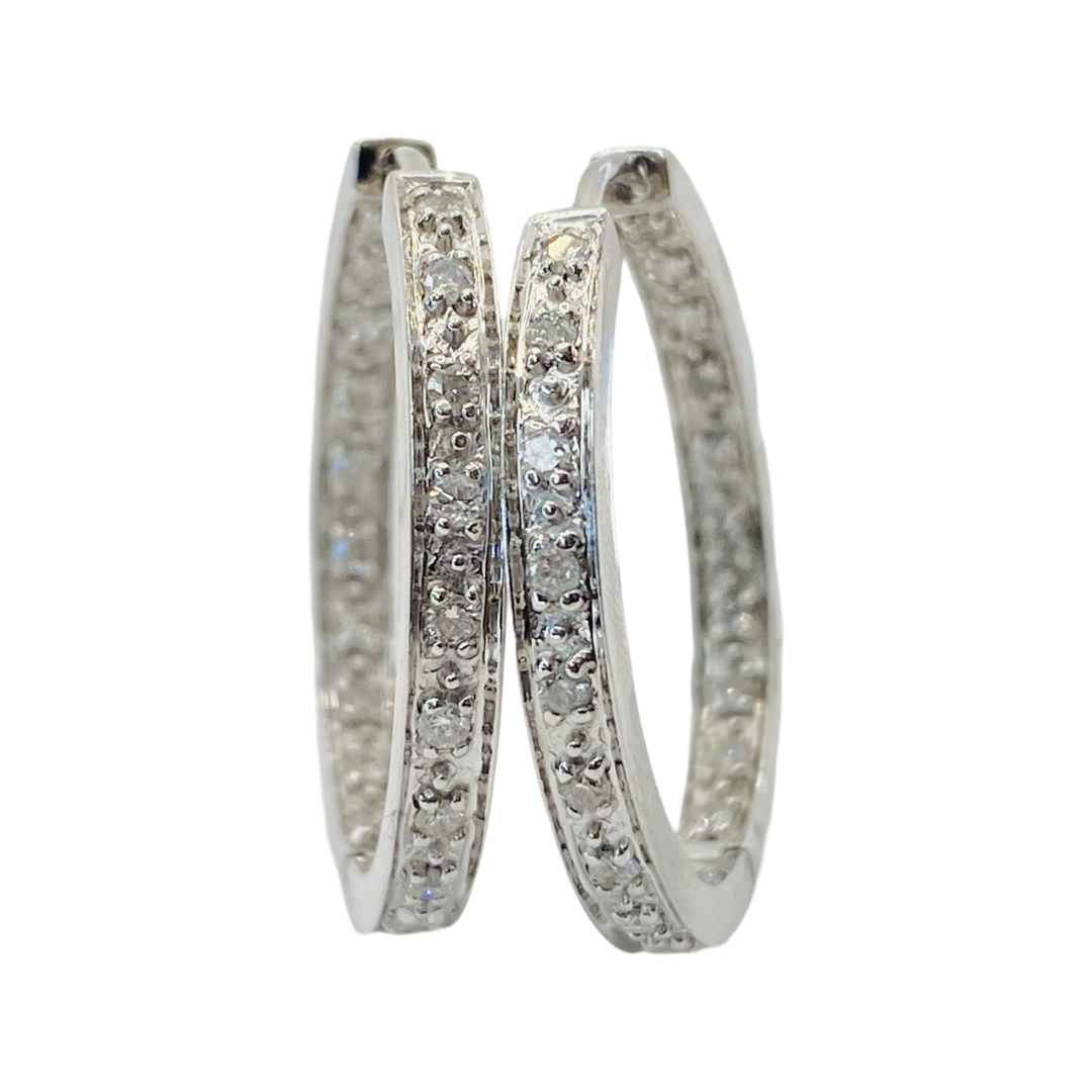 14K White Gold Inside Out Diamond Hoop Earrings