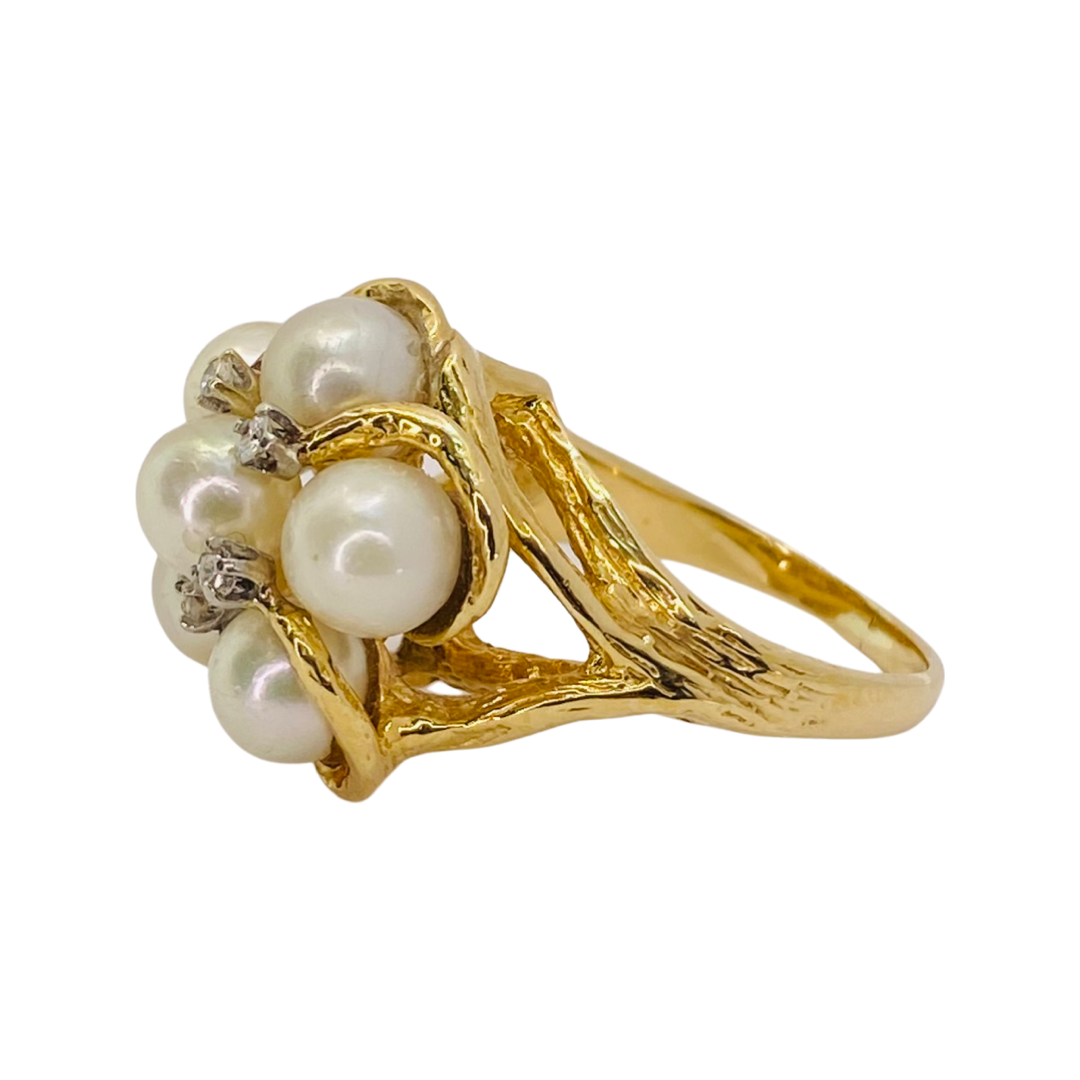 Estate Jewelry 14K Yellow Gold Pearl & Diamond Ring