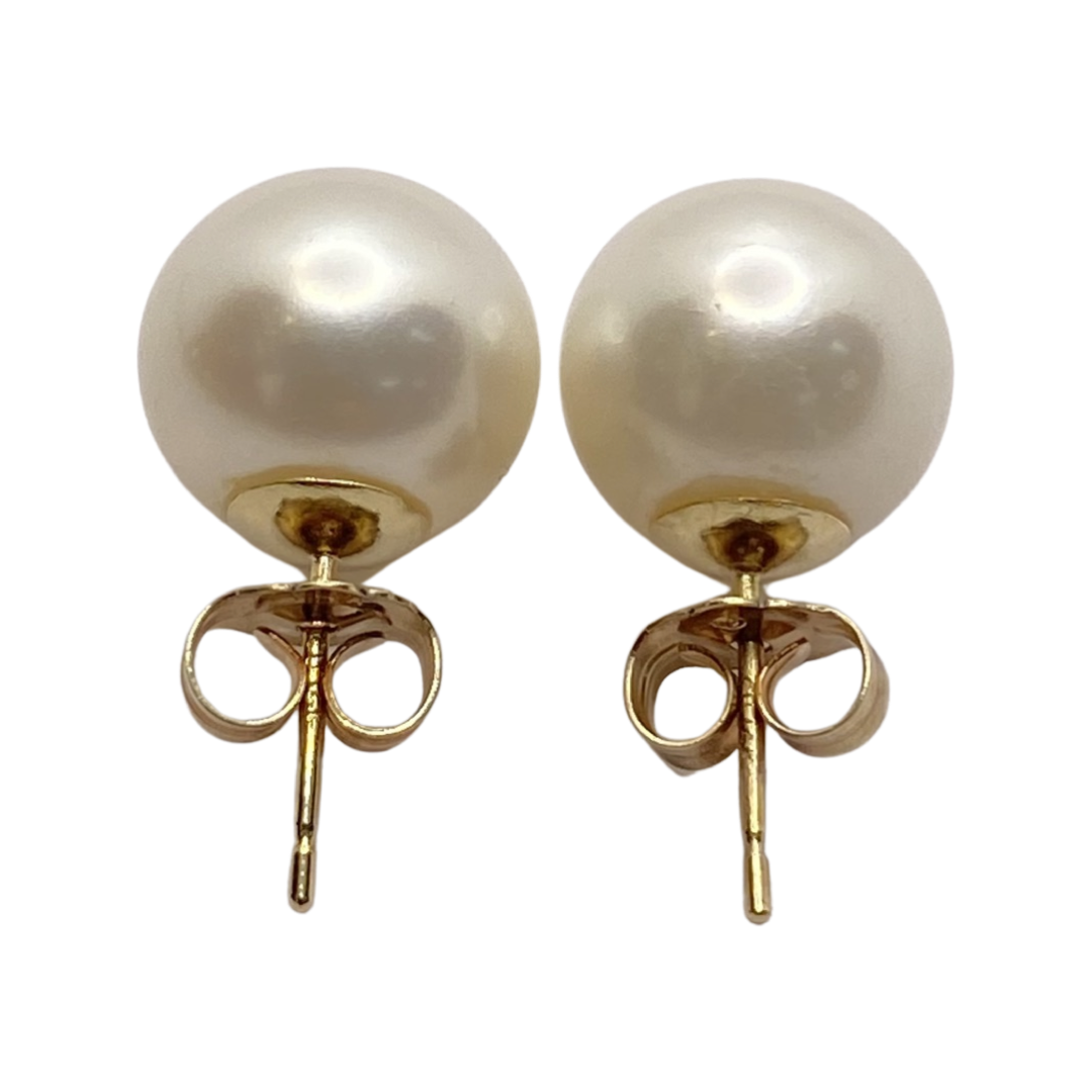 14K Yellow Gold Pearl Stud Earrings 12mm