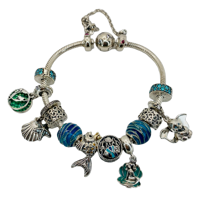 Estate Jewelry Pandora Silver Bracelet with Ocean Theme Charms