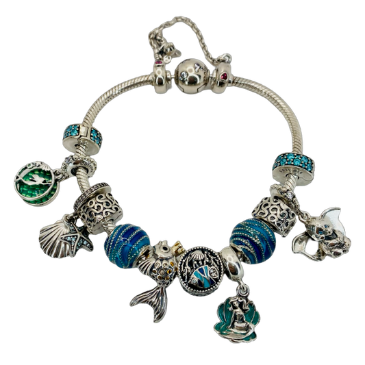 Estate Jewelry Pandora Silver Bracelet with Ocean Theme Charms