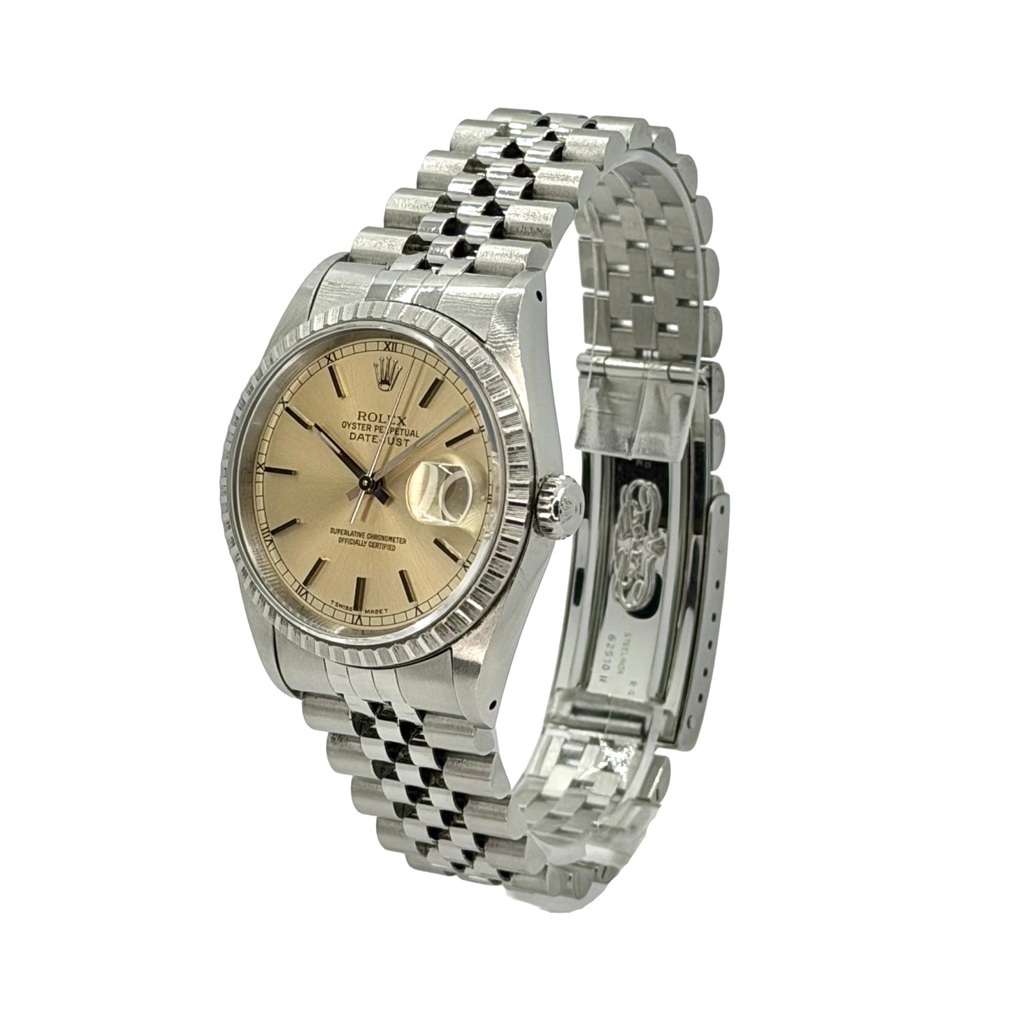 Rolex Datejust 36mm Ivory Sunburst Dial Steel Engine Turned Bezel Jubilee Bracelet 16220