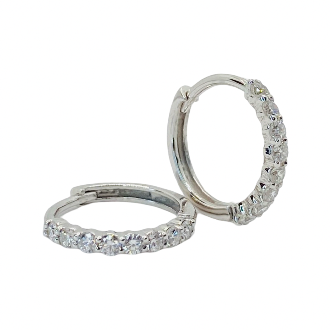 14K White Gold Diamond Huggie Hoop Earrings