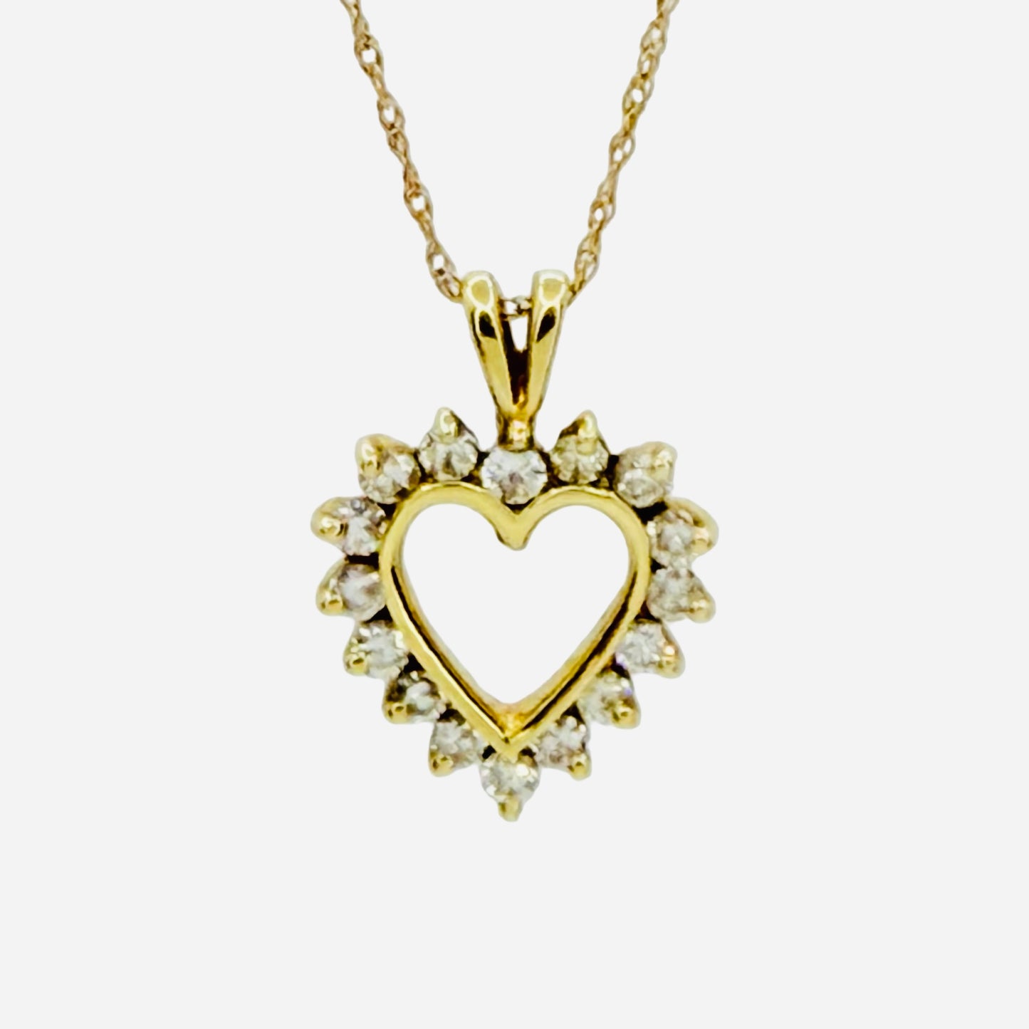 14K Yellow Gold Diamond Open Heart Pendant 0.80 Carat