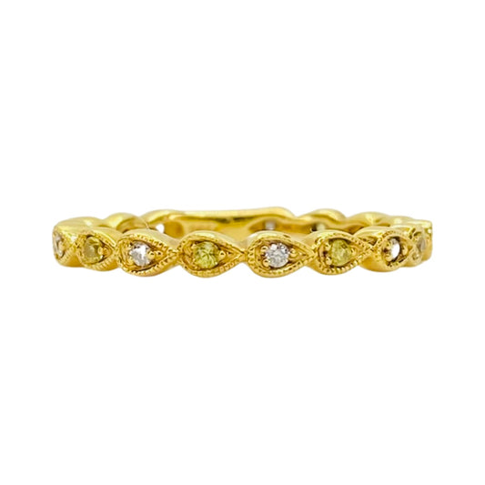 18K Yellow Gold White & Yellow Diamonds Stacking Ring