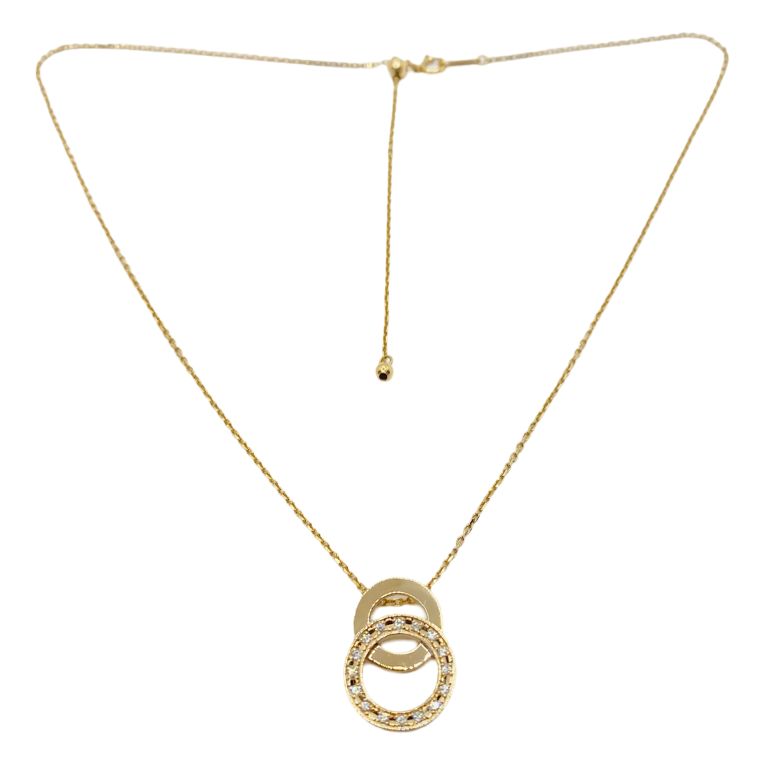 Lanvin 18K Rose Gold Double Circle Diamond Pendant Necklace