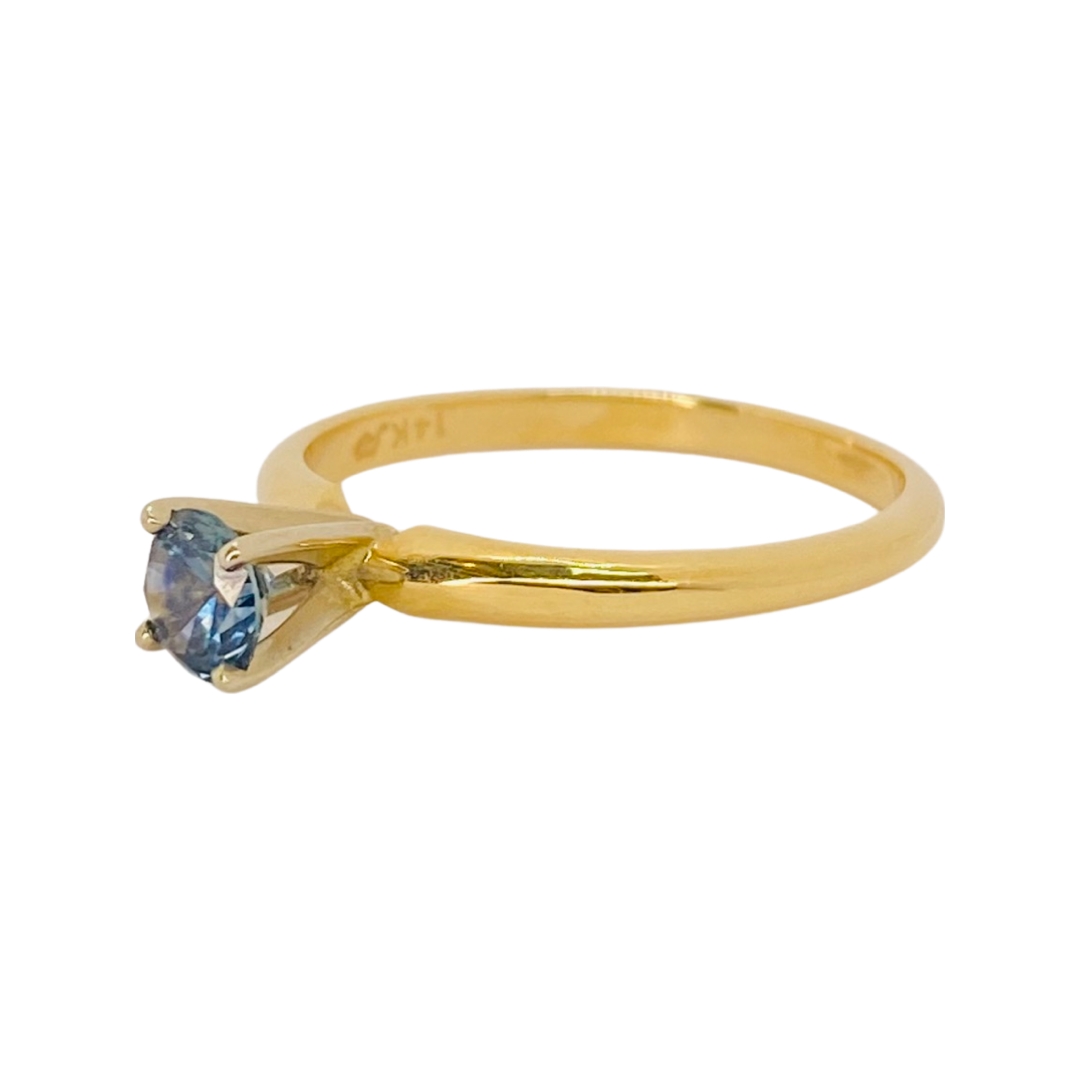 14K Yellow Gold Blue Diamond Solitaire Ring