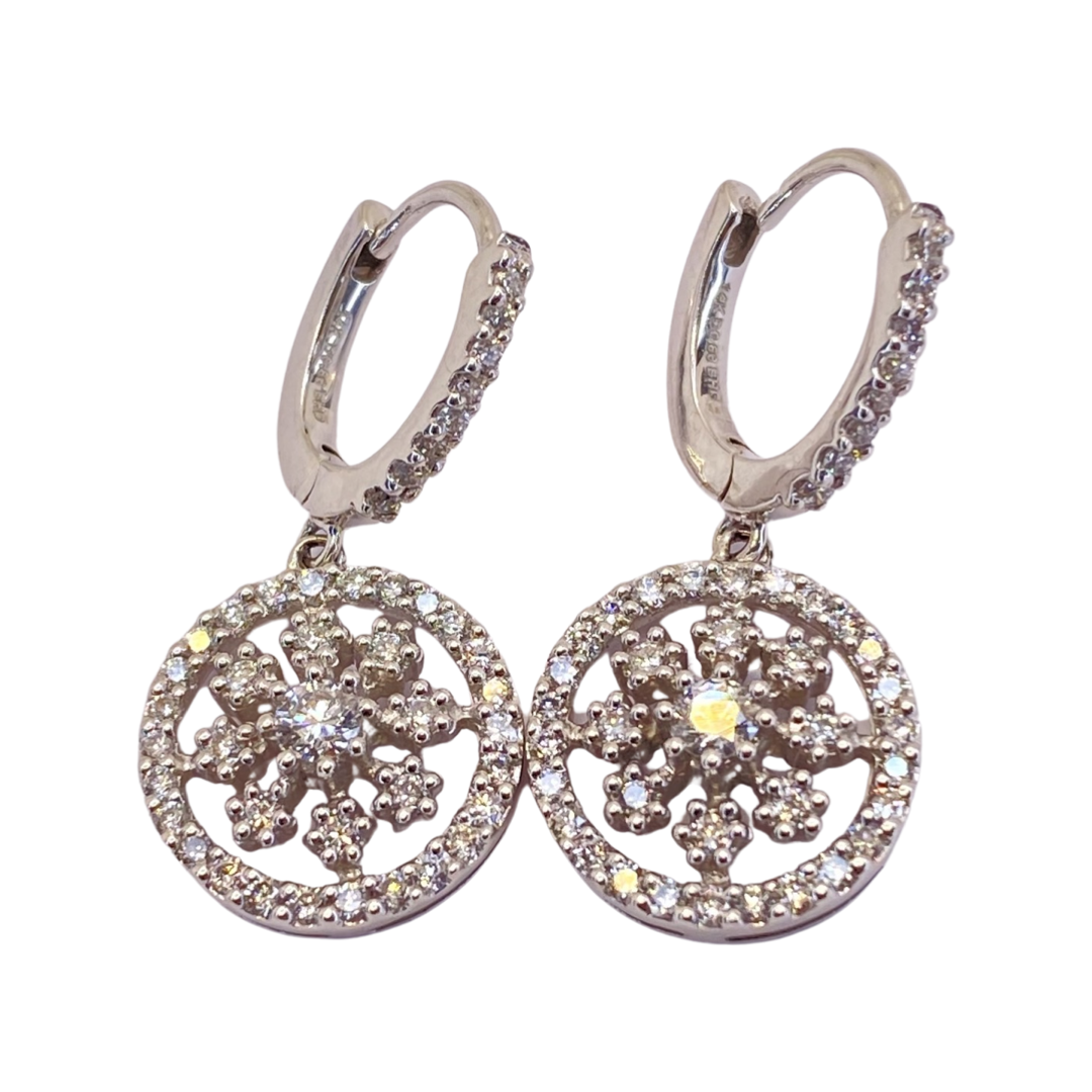 14K White Gold Diamond Dangle Earrings