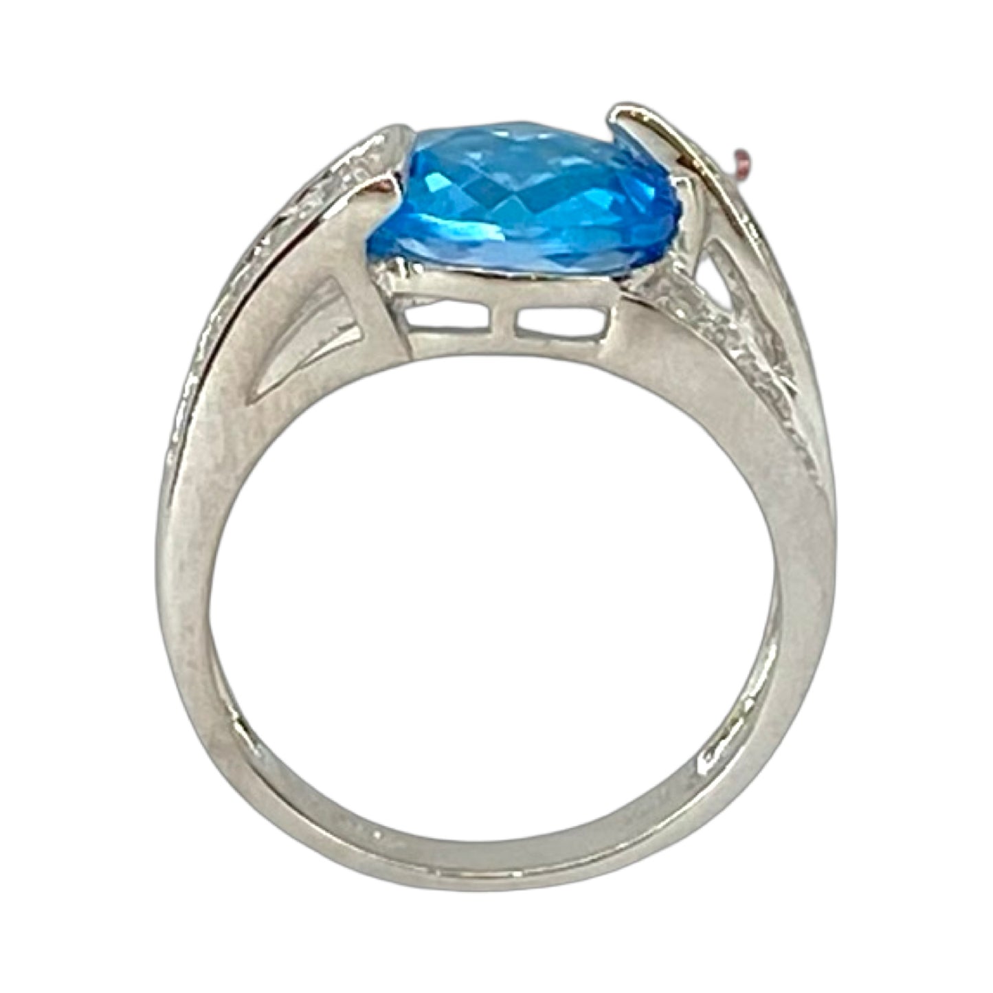 14K White Gold 2.00 Carats Oval Blue Topaz with Diamonds