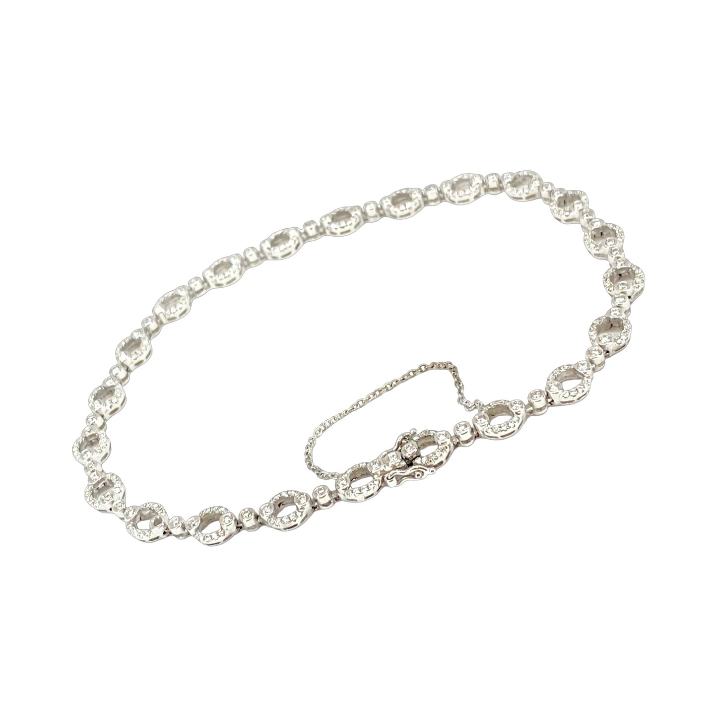 18K White Gold Diamond Open Circle Link Bracelet 0.85 Carat