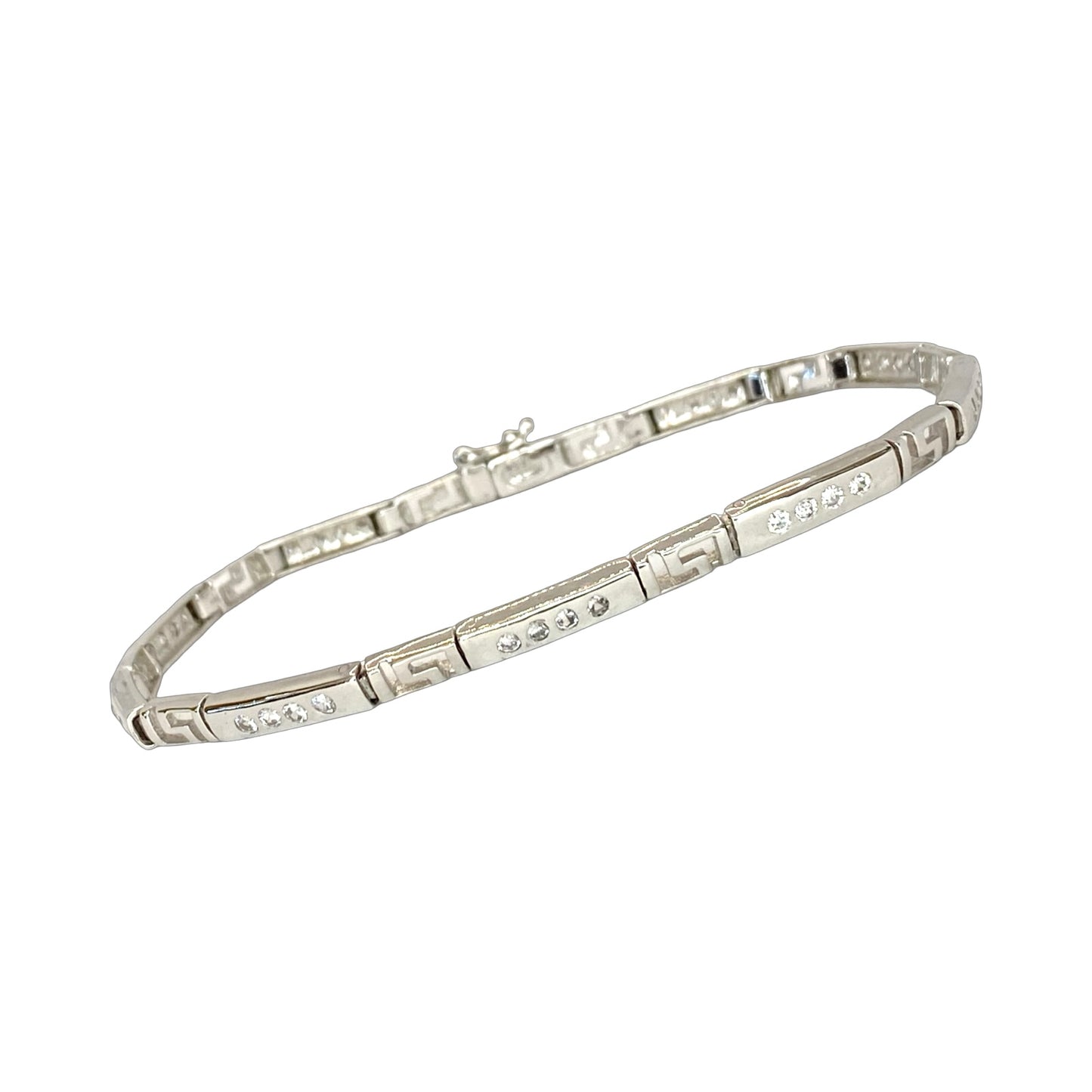 Estate Jewelry 14K White Gold Geometrik Key Pattern Diamond Bracelet 0.75 Carat