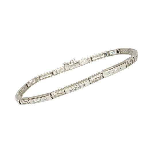 Estate Jewelry 14K White Gold Geometrik Key Pattern Diamond Bracelet 0.75 Carat