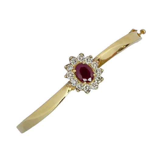 Estate Jewelry 14K Yellow Gold Bangle with 1.00 Carat Oval Ruby and 1.00 Carat  Diamond