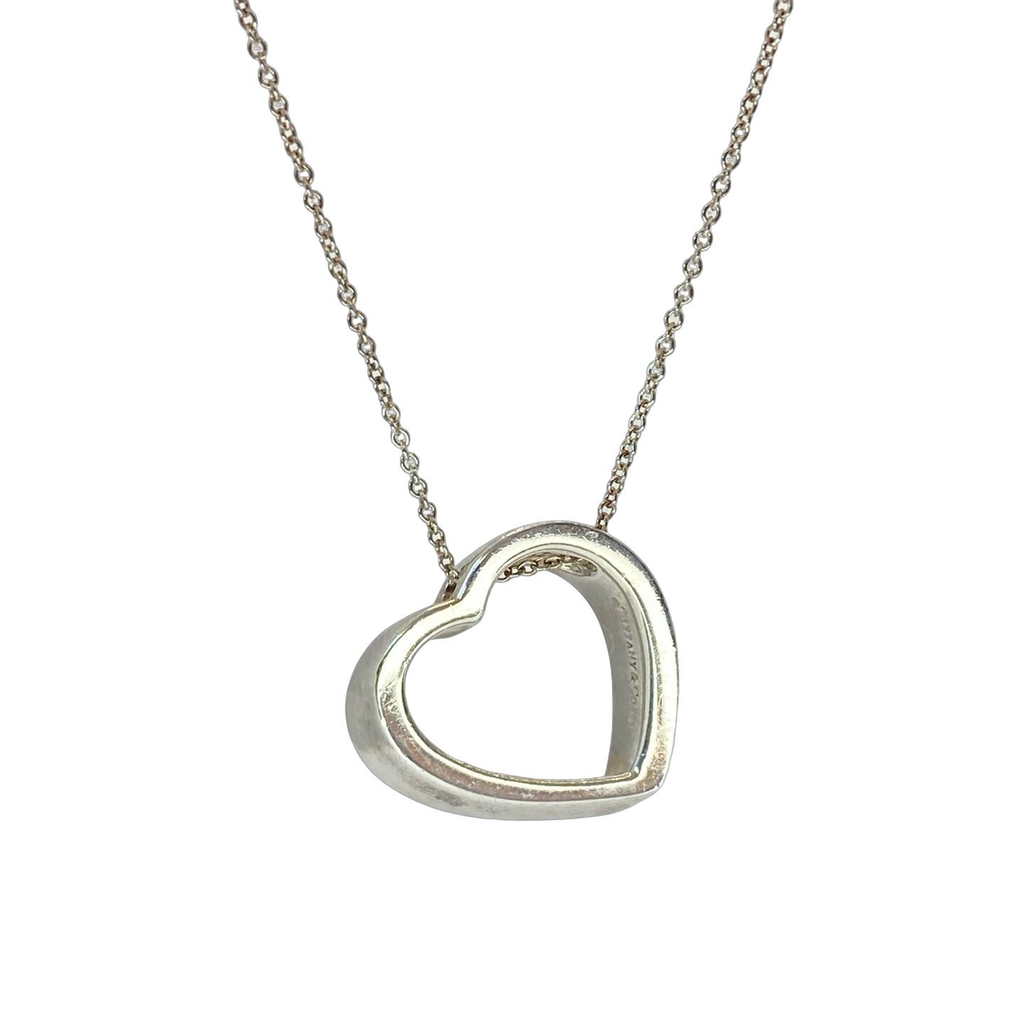 Estate Jewelry Tiffany & Co 925 Silver Geometric Open Heart Necklace