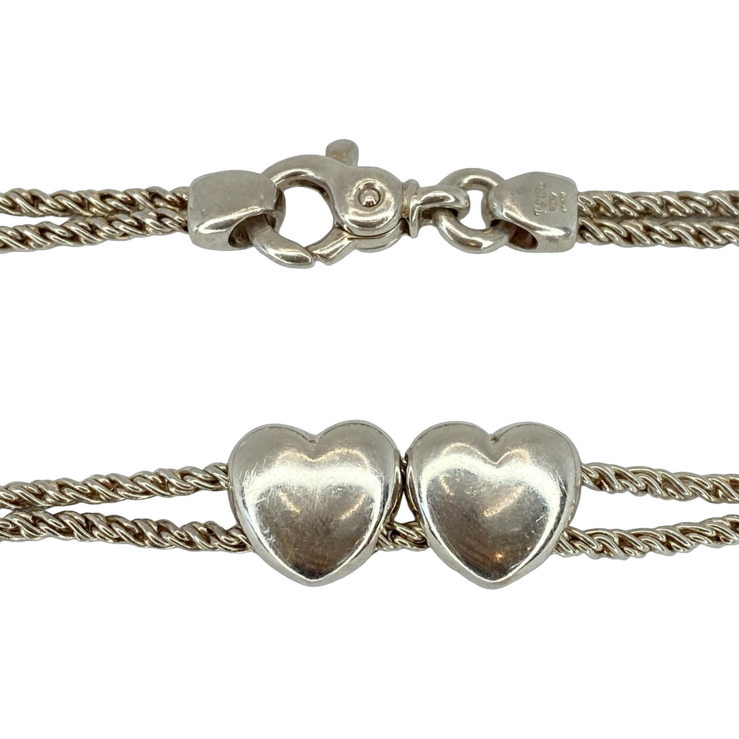 Estate Jewelry Tiffany & Co. Sterling Silver and 18K Yellow Gold Double Slide Hearts Necklace