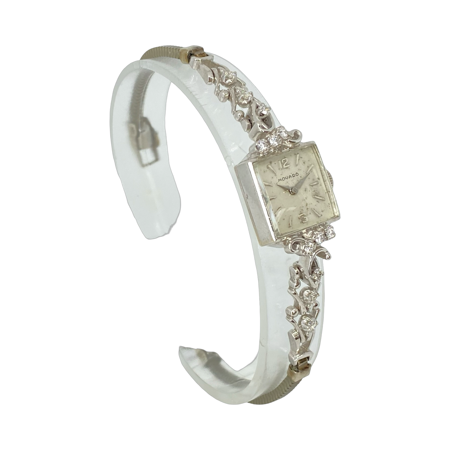 Vintage Movado 14K White Gold Cocktail Watch with Diamonds Manual Wind