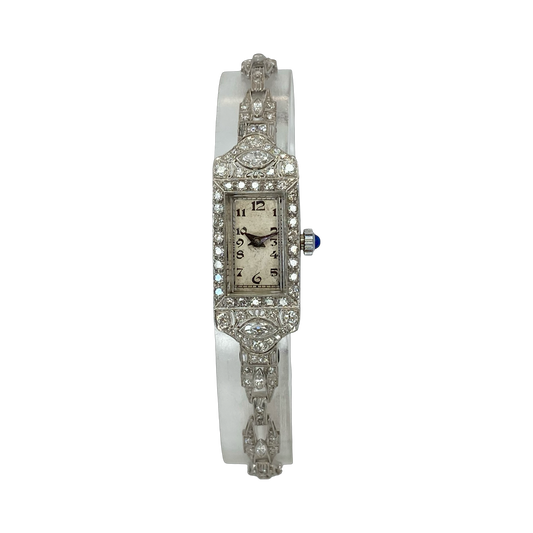 Vintage Ladies Platinum and 3.00 Carats Diamond Art Deco Manual Wind Watch