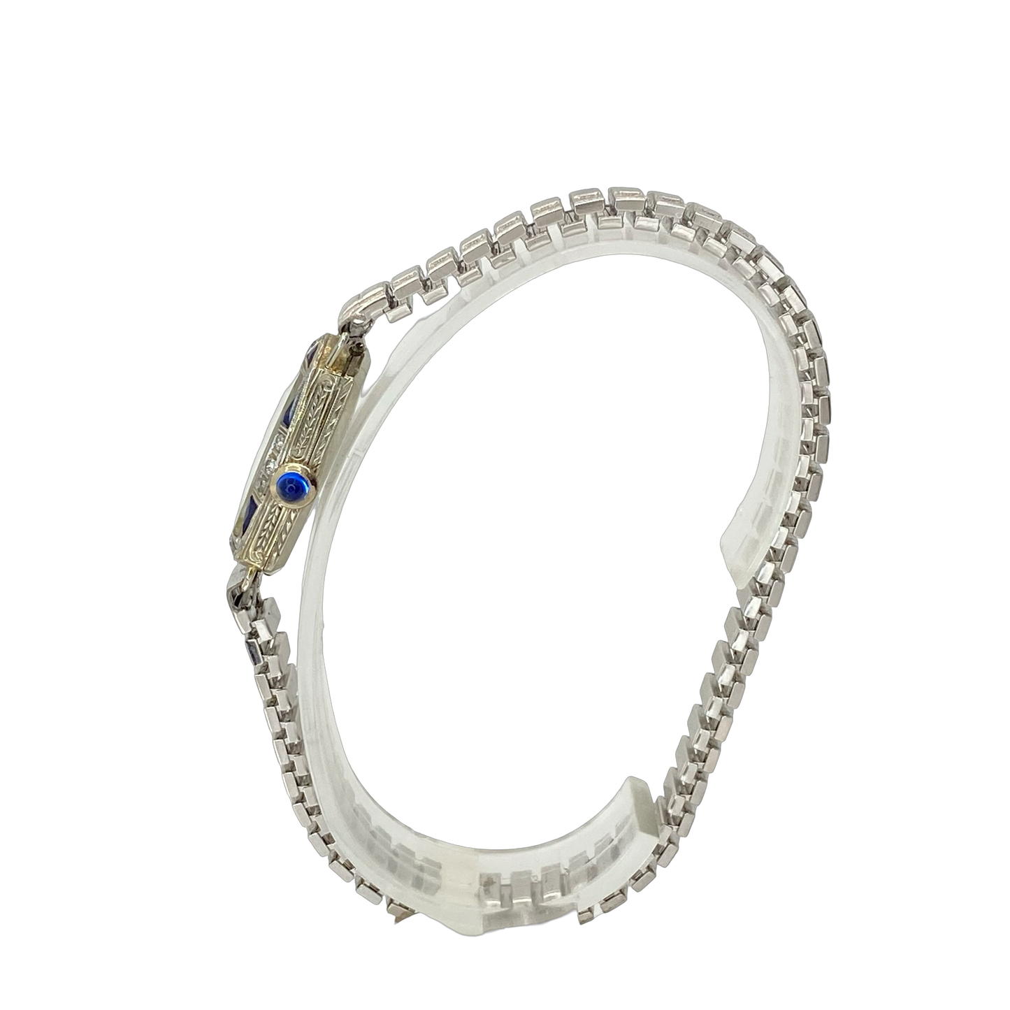 Vintage Ladies 18K/Platinum Art Deco Diamonds and Sapphire Manual Wind Watch