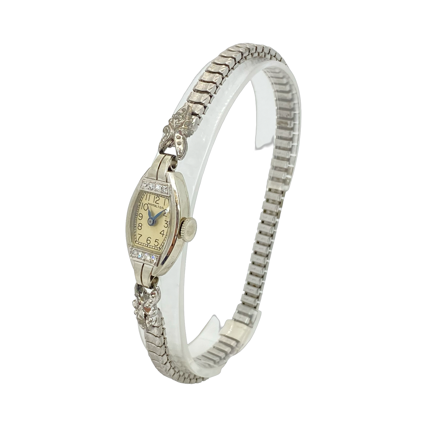 Vintage Hamilton 18K White Gold Case Cocktail Watch with Diamonds Manual Wind