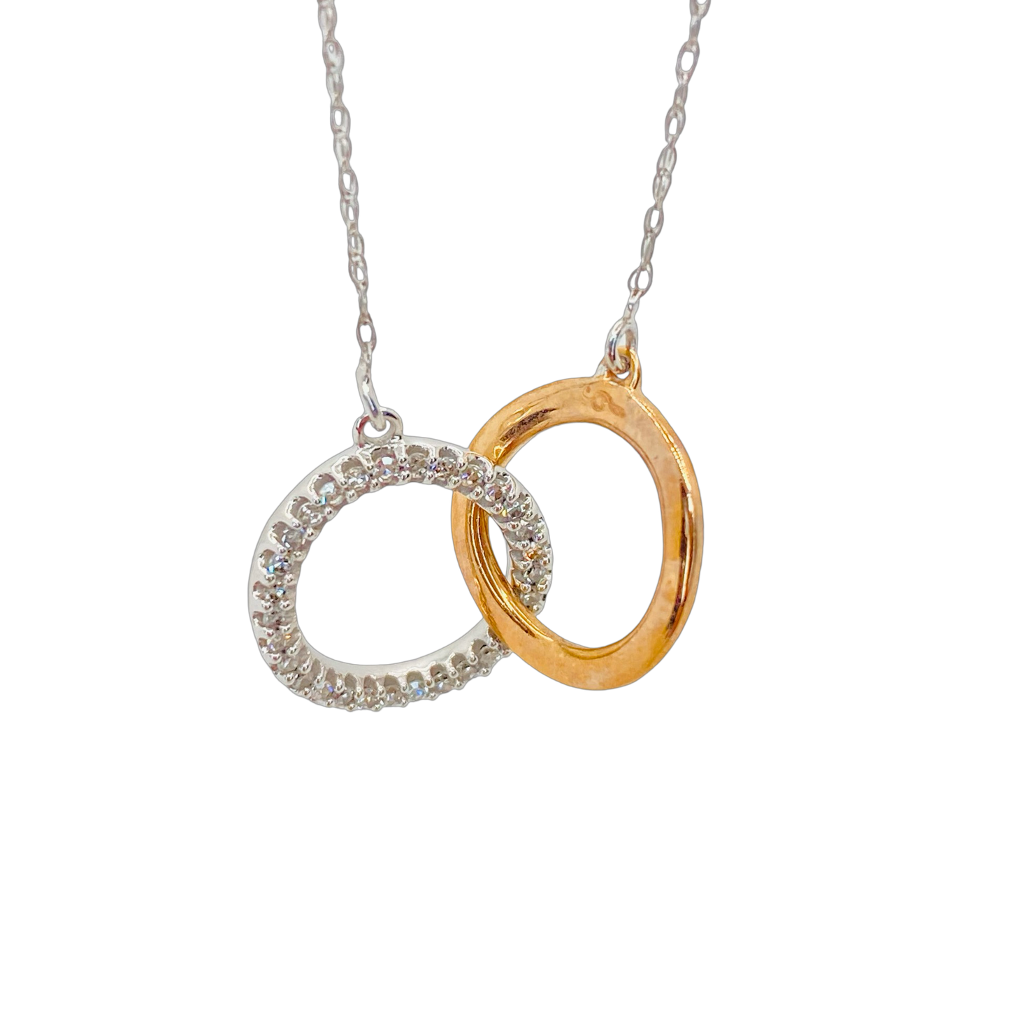 Estate Jewelry 10K White/Rose Gold Double Circle Necklace with Diamonds