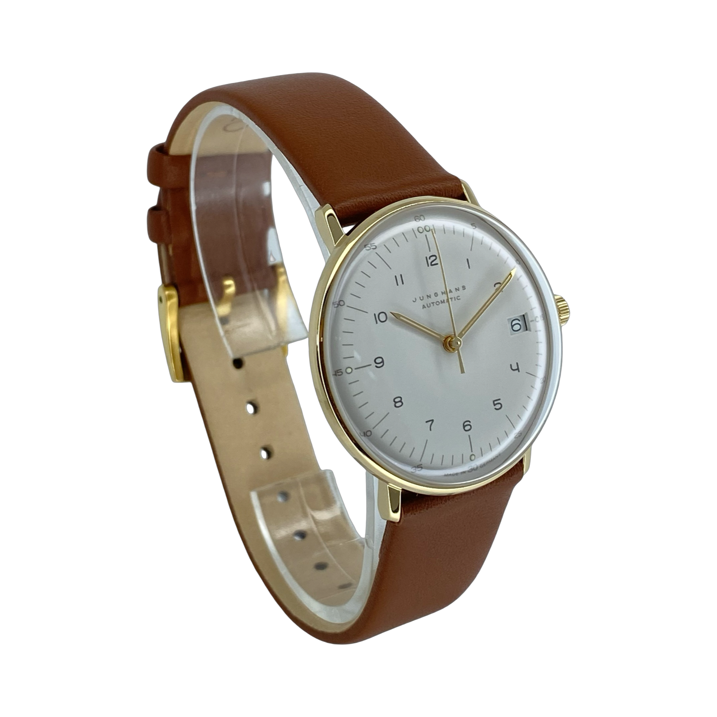 Junghans  Max Bill Automatic Date 34mm Silver Dial Brown Leather  27/7108.02