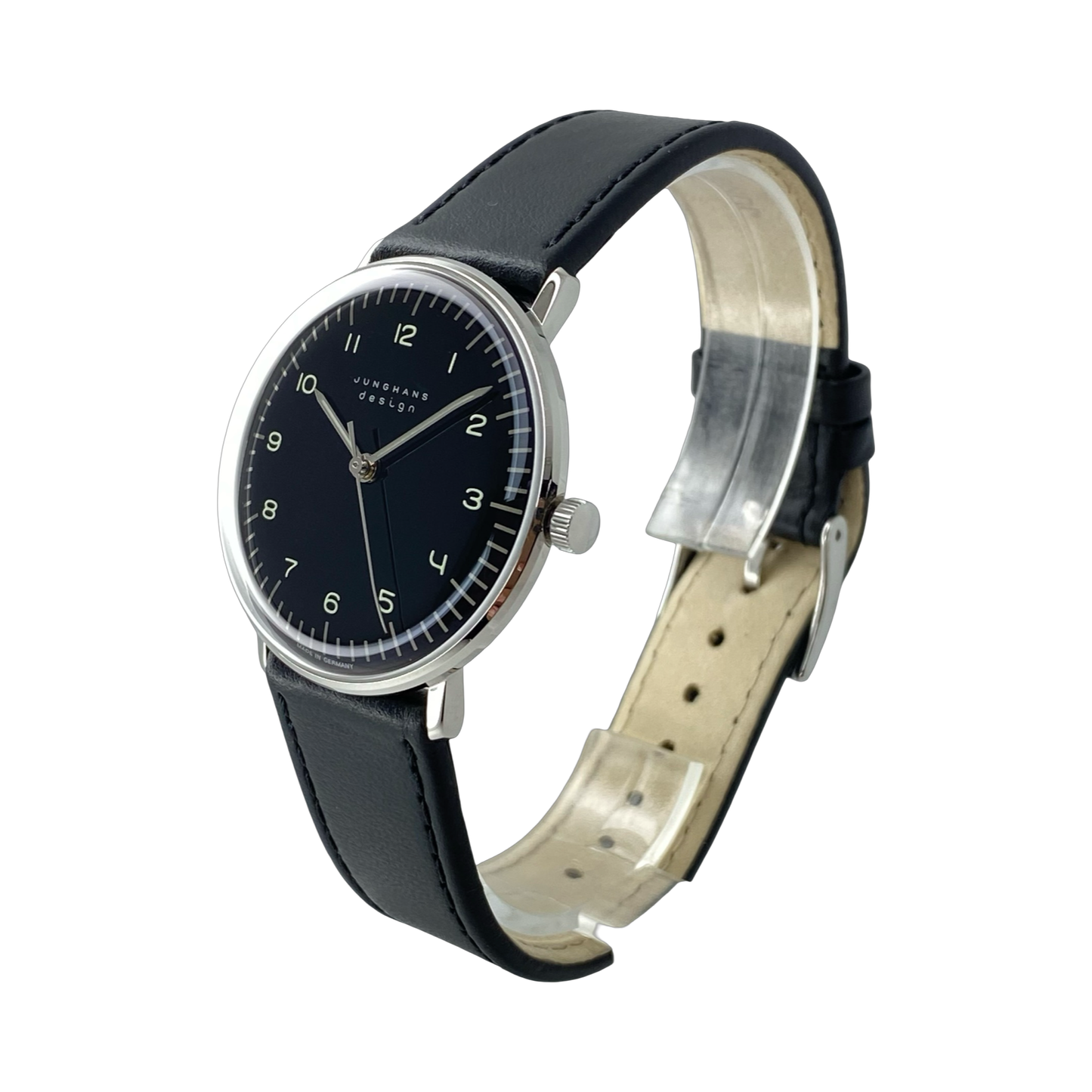 Junghans Max Bill Handaufzug 34mm Black Dial on Black Leather Strap 27/3702.02