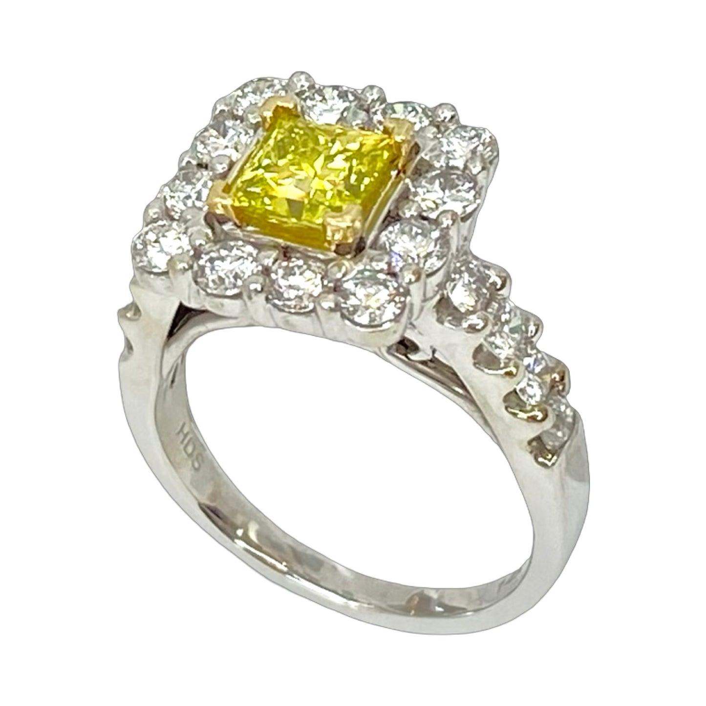 14K White Gold Fancy Yellow Princess Cut Diamond Ring