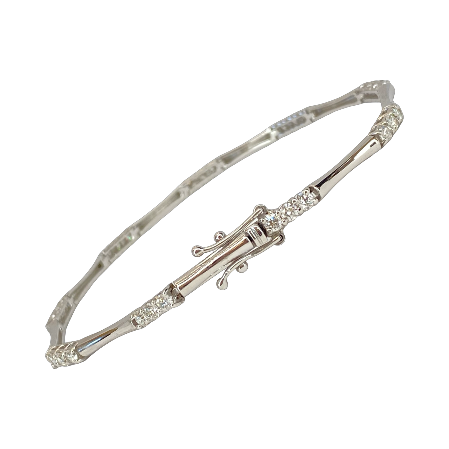 14K White Gold Diamond Bamboo Style Bracelet