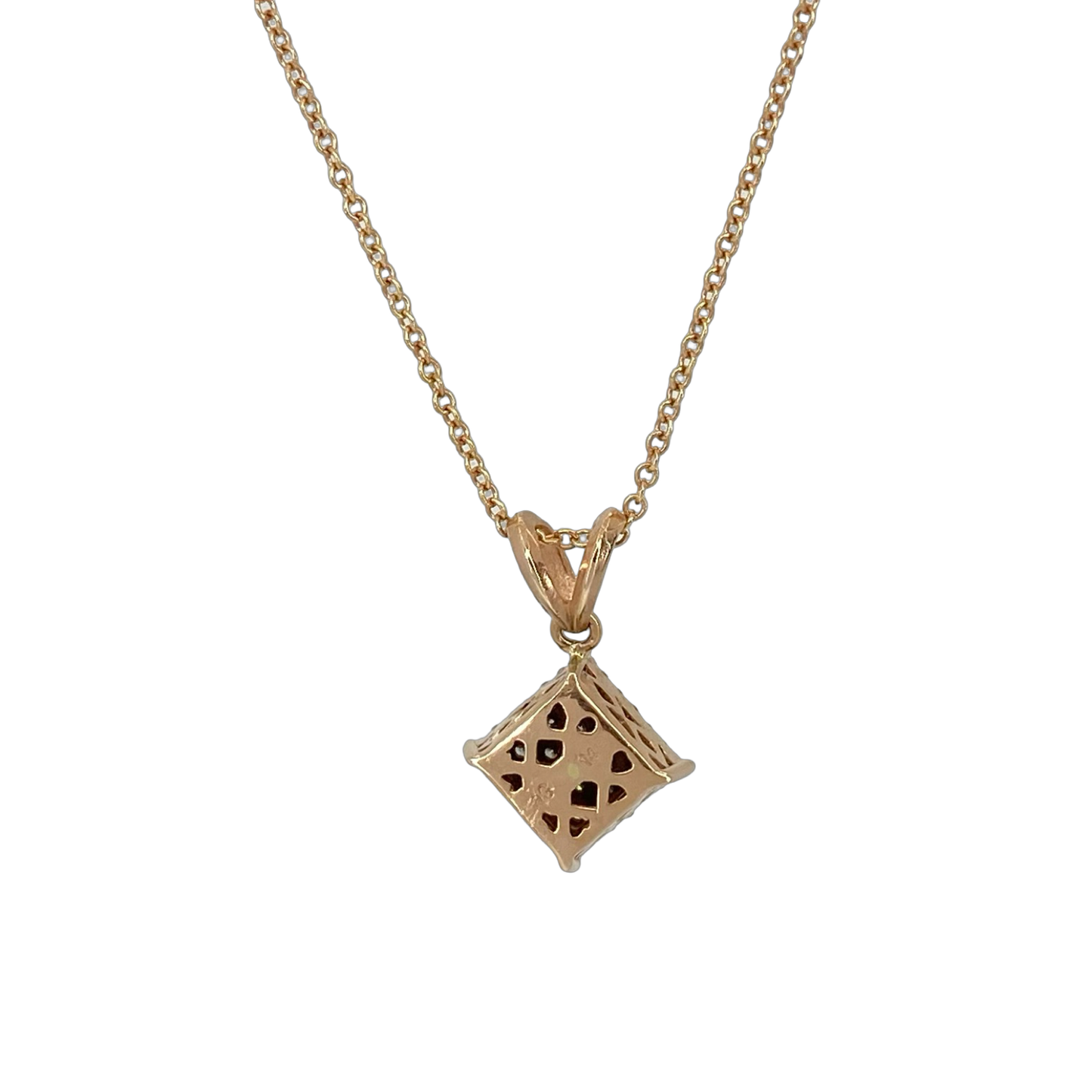 14K Rose Gold Pavé Diamond Pendant with Chain 0.80 Carat G,VS1