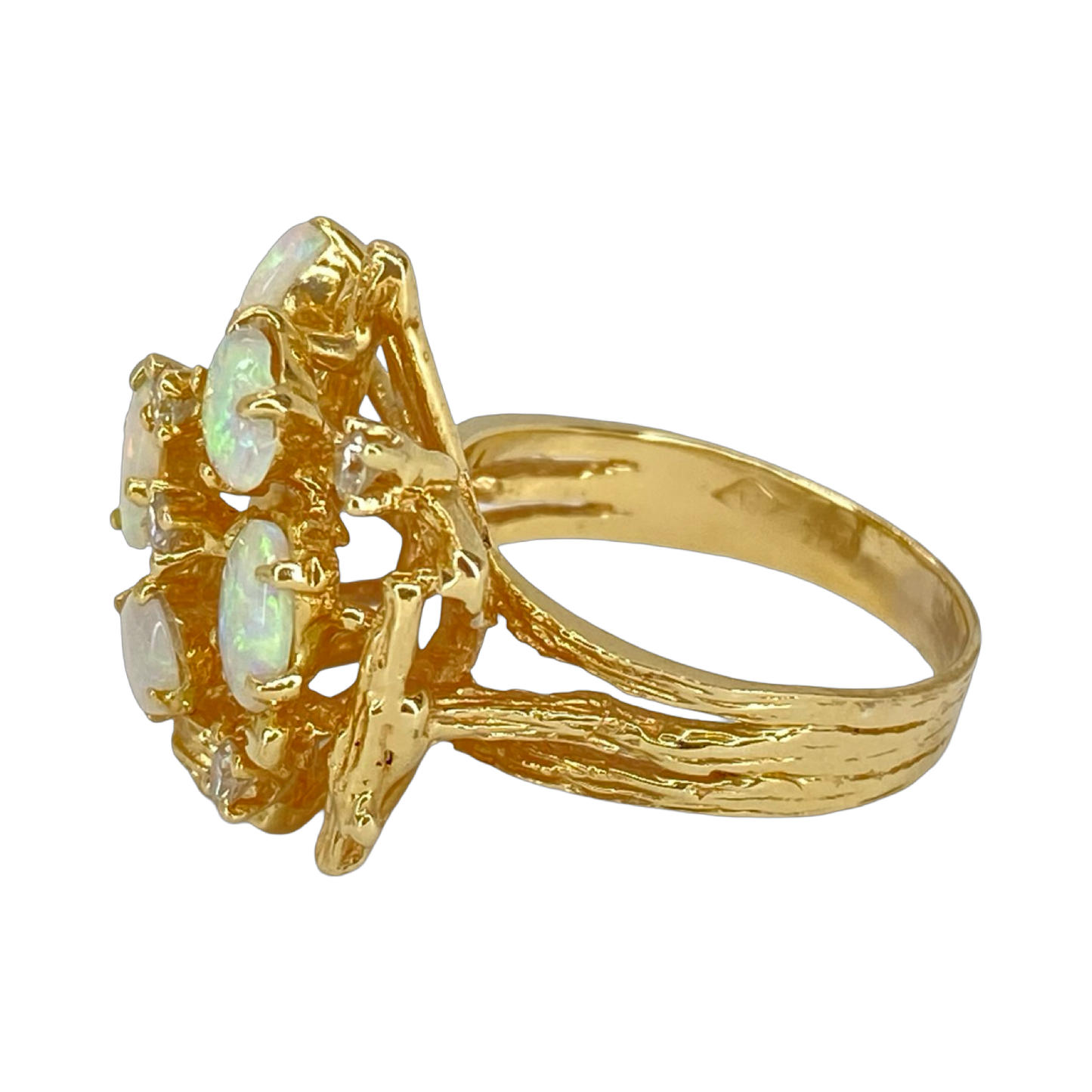 Estate Jewelry 14K Yellow Gold Opal and Diamond Cluster Ring