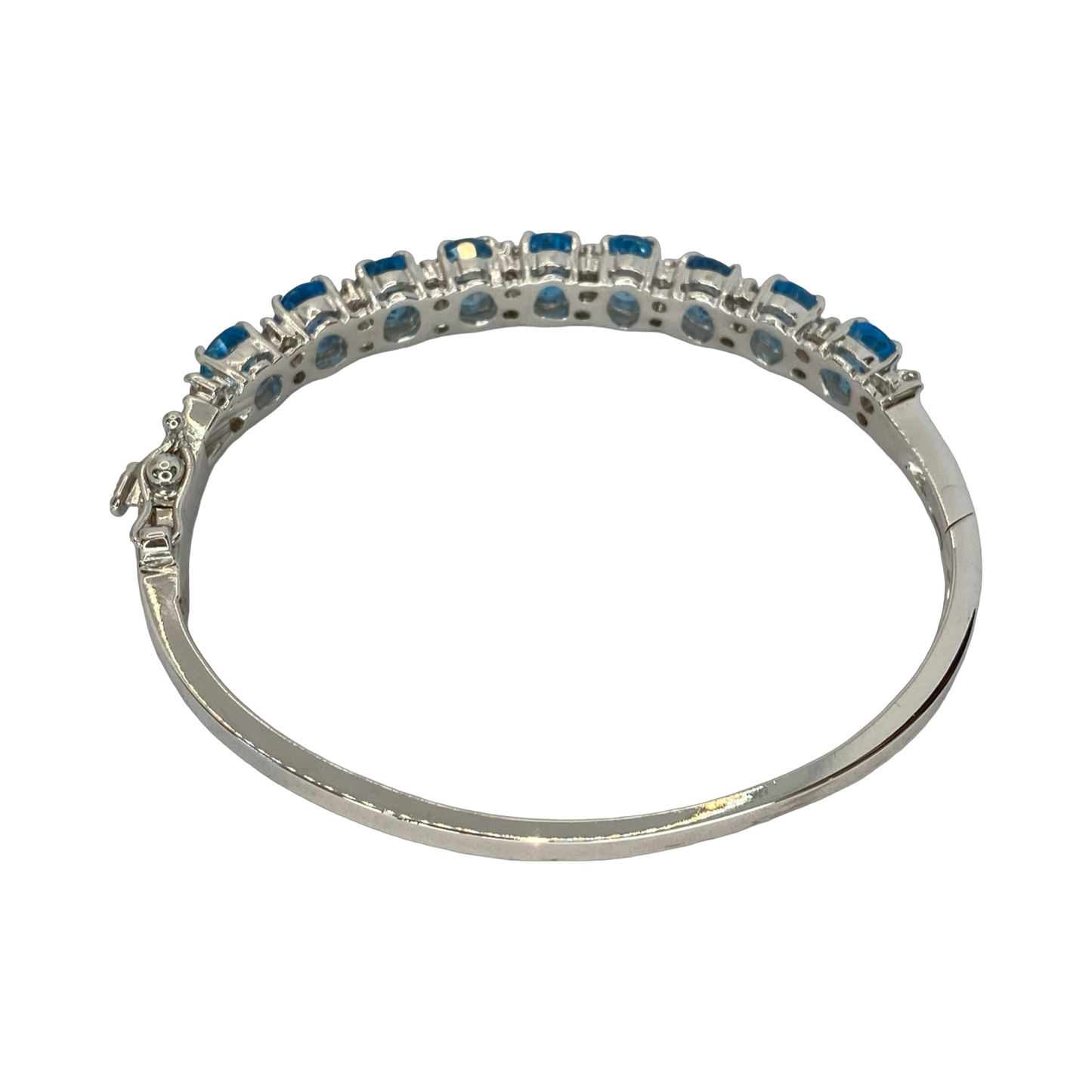 14K White Gold 10.00 Carats Oval Blue Topaz Bangle with Diamonds
