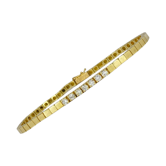 Estate Jewelry 14K Yellow Gold 0.40 Carat Diamond Square Link Bracelet