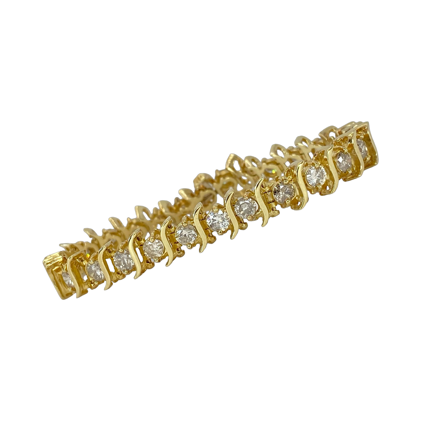 Estate Jewelry 10K Yellow Gold 7.00 Carats Diamond  "S" Tennis Bracelet