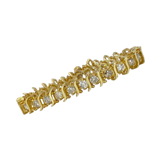 Estate Jewelry 10K Yellow Gold 7.00 Carats Diamond  "S" Tennis Bracelet