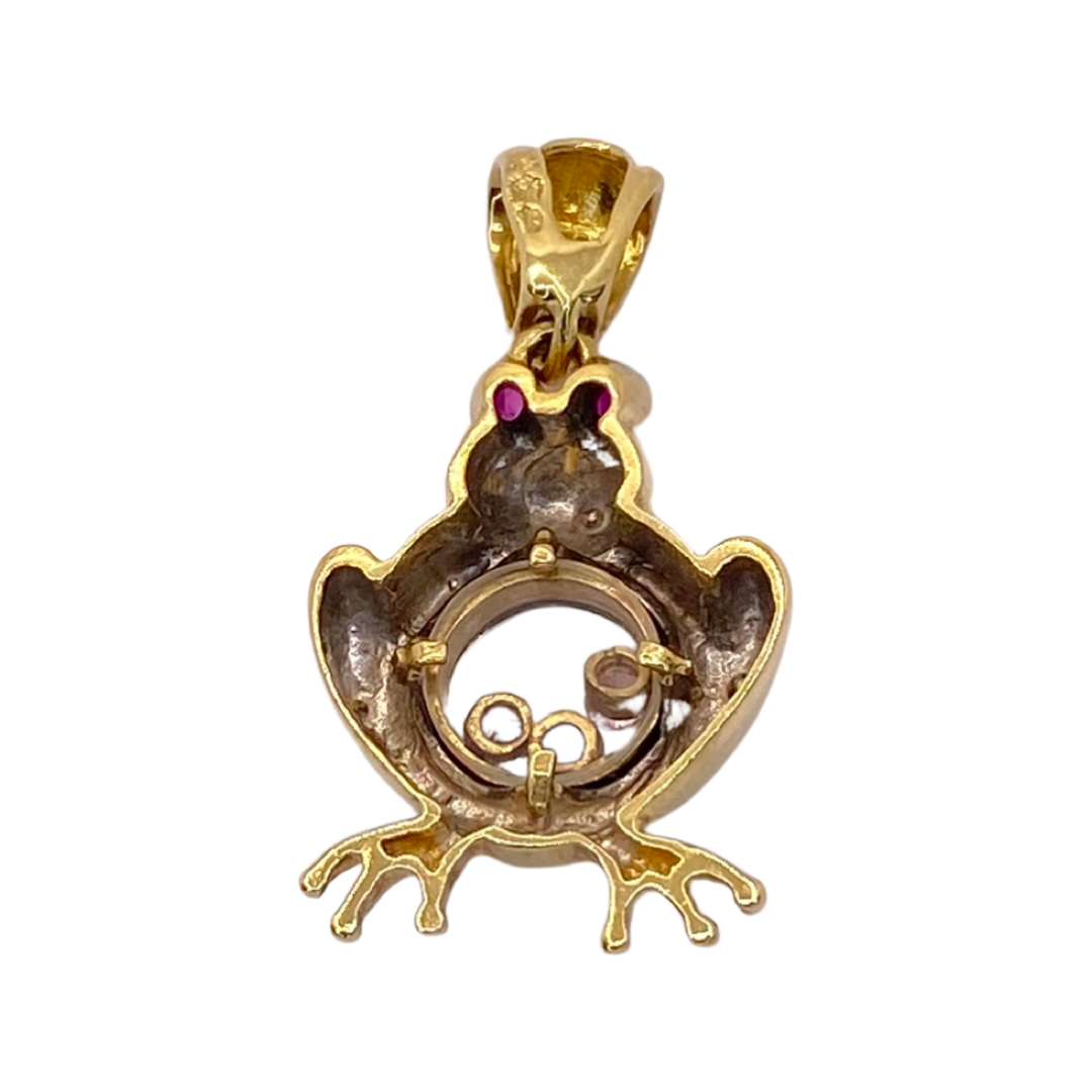 Estate Jewelry 18K Yellow Gold Multi Gemstone Frog Pendant