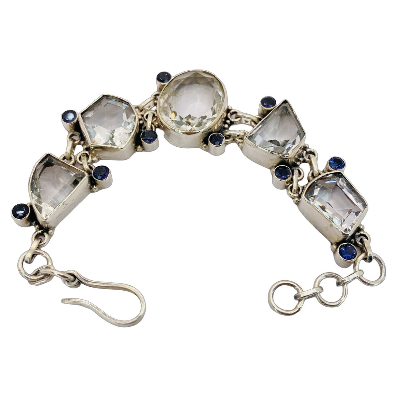 Estate Jewelry 925 Silver Clear and Blue Gemstone Bracelet