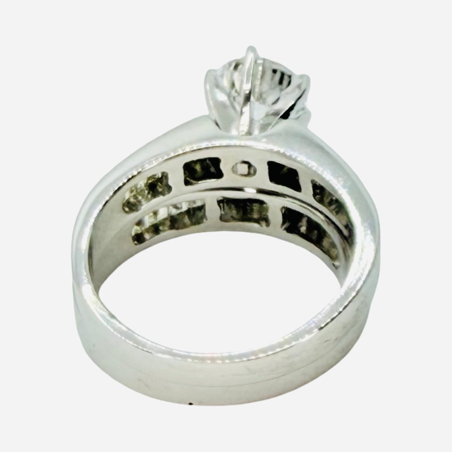 14K White Gold Lab Diamond Wedding Ring Set 1.27 Carats Lab Diamond Center Round and 1.20 Carats Natural Diamond Baguettes