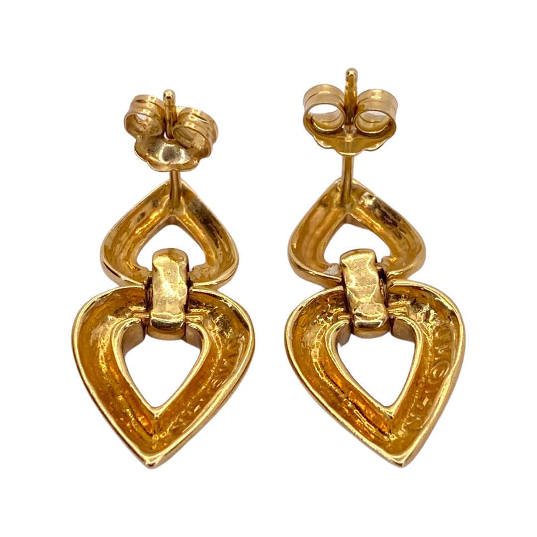 14K Yellow Gold Duo Heart Earrings