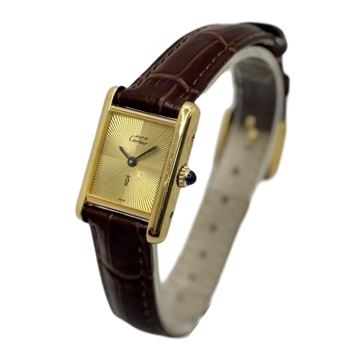 Cartier Must De Cartier Tank Small 925 Vermeil Champagne Guilloché Sunburst Dial