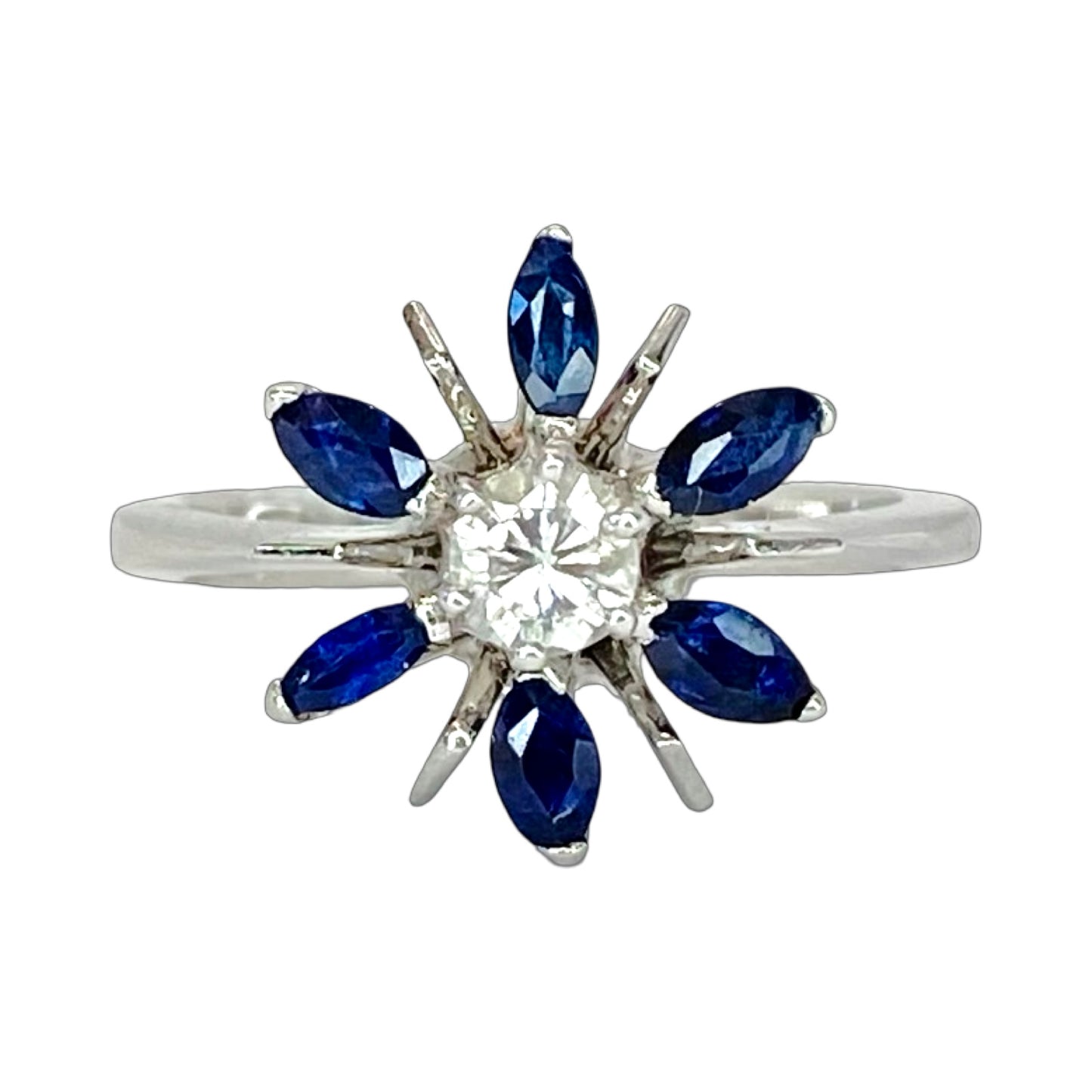 14K White Gold 0.25 Carat Diamond and 0.75 Carat Blue Marquise Sapphire Ring