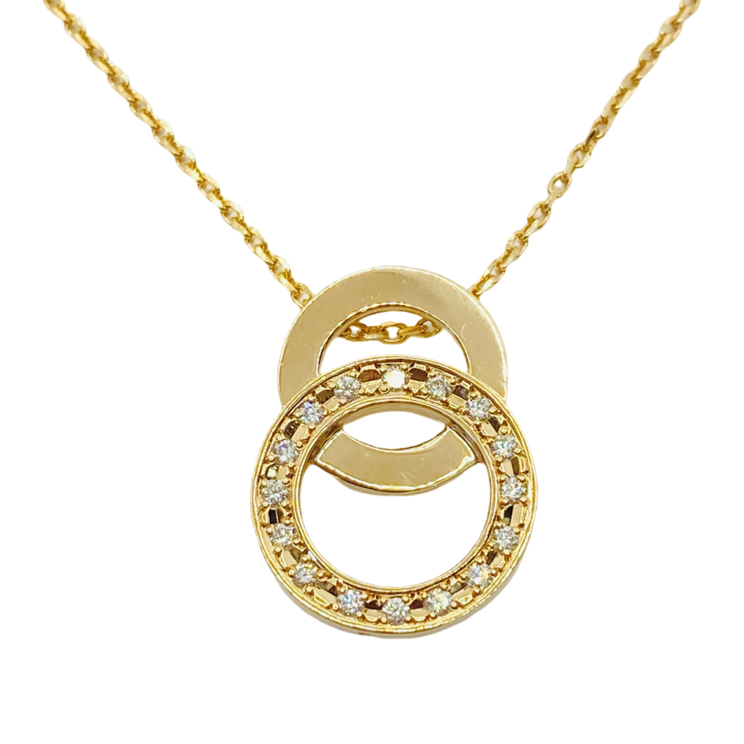 Lanvin 18K Rose Gold Double Circle Diamond Pendant Necklace