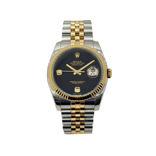Rolex Datejust 36mm 18K Gold/Steel Jubilee Bracelet Black Onyx Dial 116233