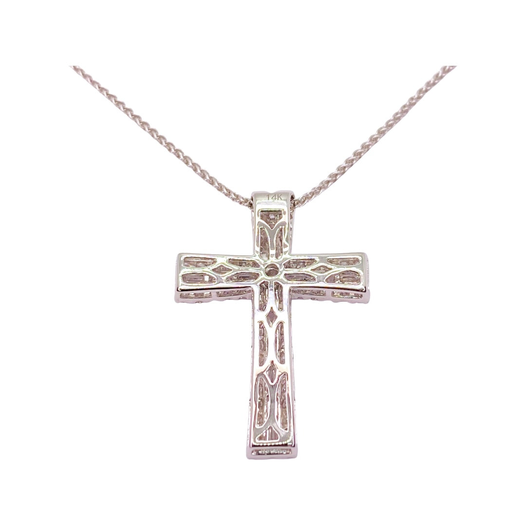 14K White Gold Diamond Cross Pendant