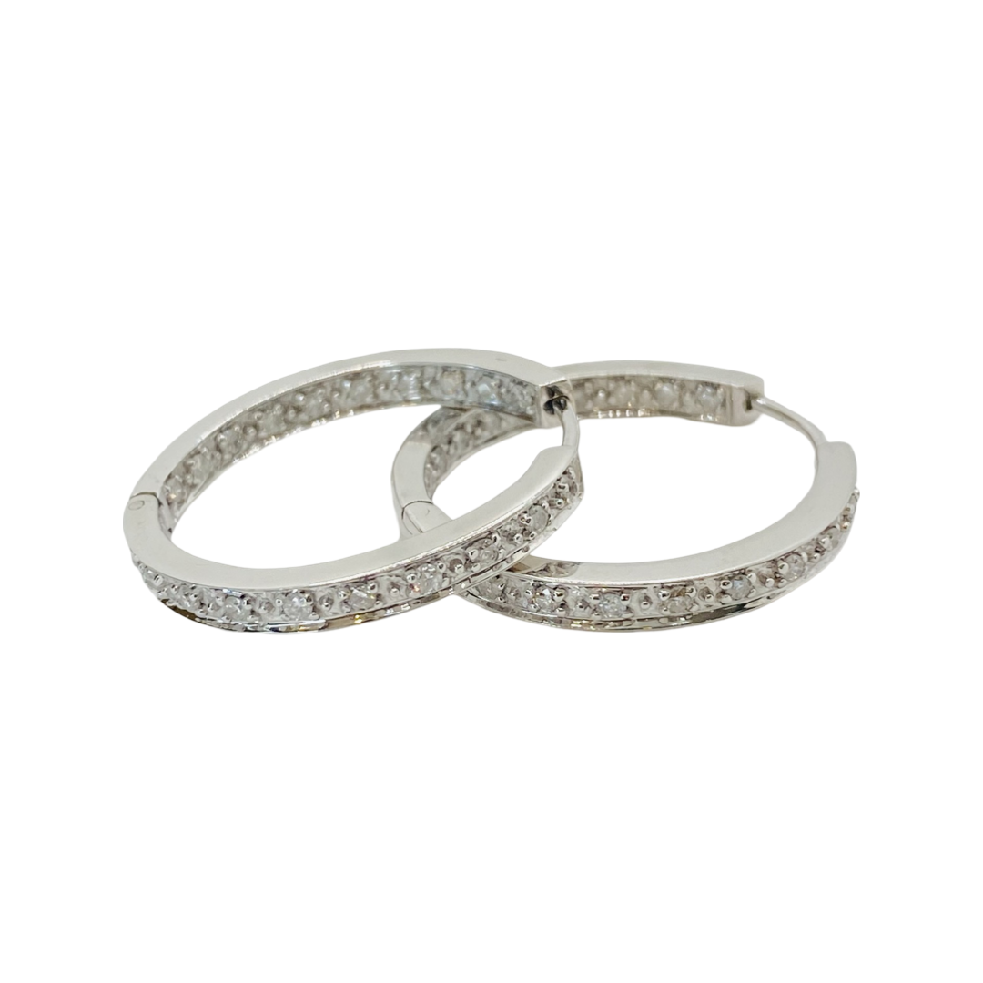 14K White Gold Inside Out Diamond Hoop Earrings