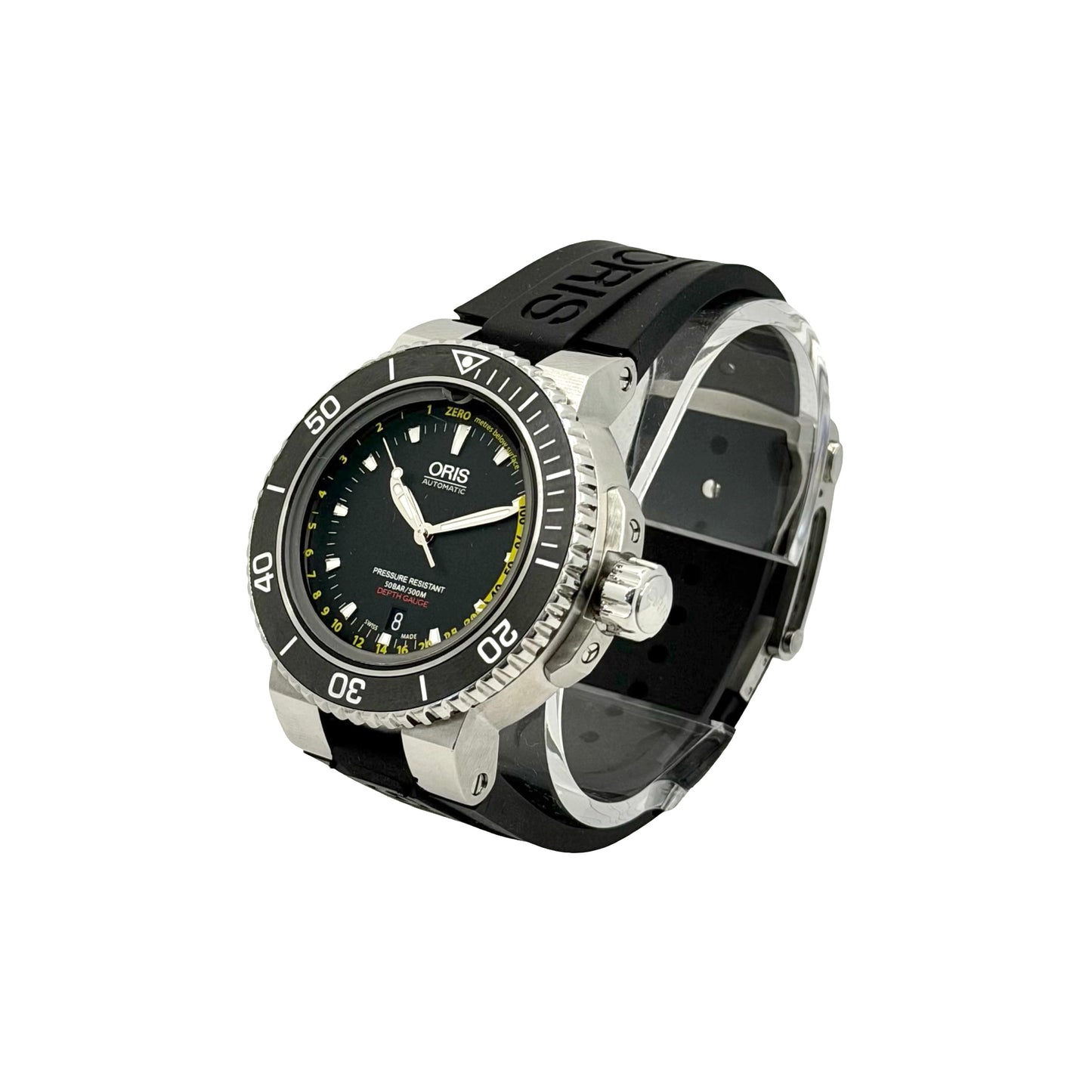 Oris Aquis Depth Gauge 500m Automatic Black Dial Rubber Strap with Steel Bracelet 01 733 7675 4154-Set RS