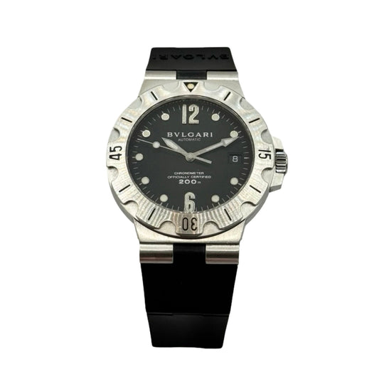 Bulgari Diagono Scuba 200M Automatic Chronometer Black Dial Black Rubber Strap SD 38 S