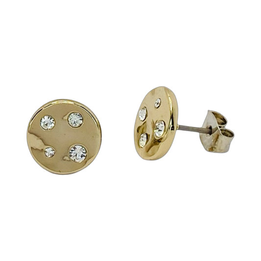 Estate Jewelry Givenchy Gold Tone Round Disc Crystal Earrings