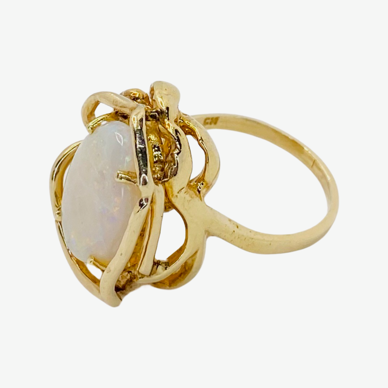 Estate Jewelry 14K Yellow Gold Womens Oval White Opal Ring