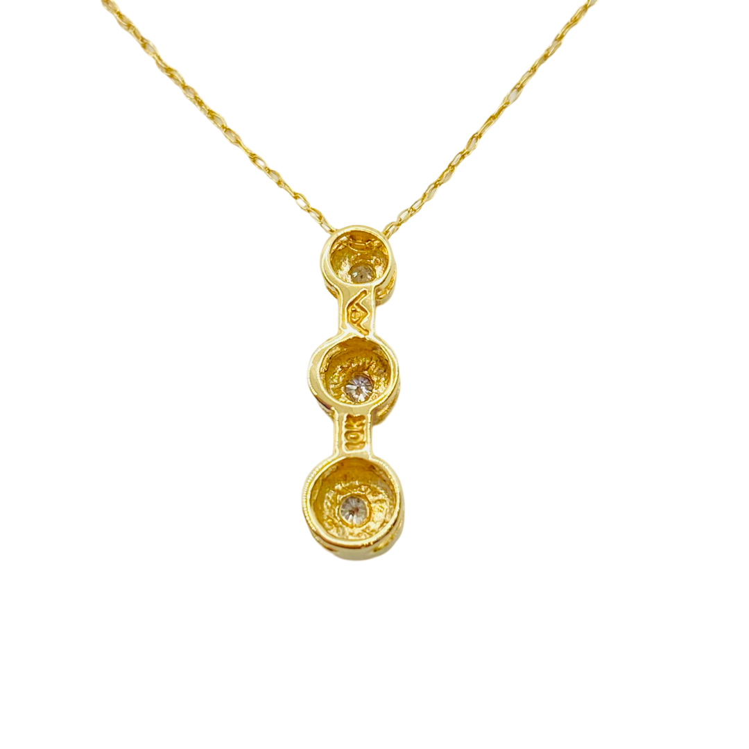 10K Yellow Gold Three-Stone Drop Pendant Necklace