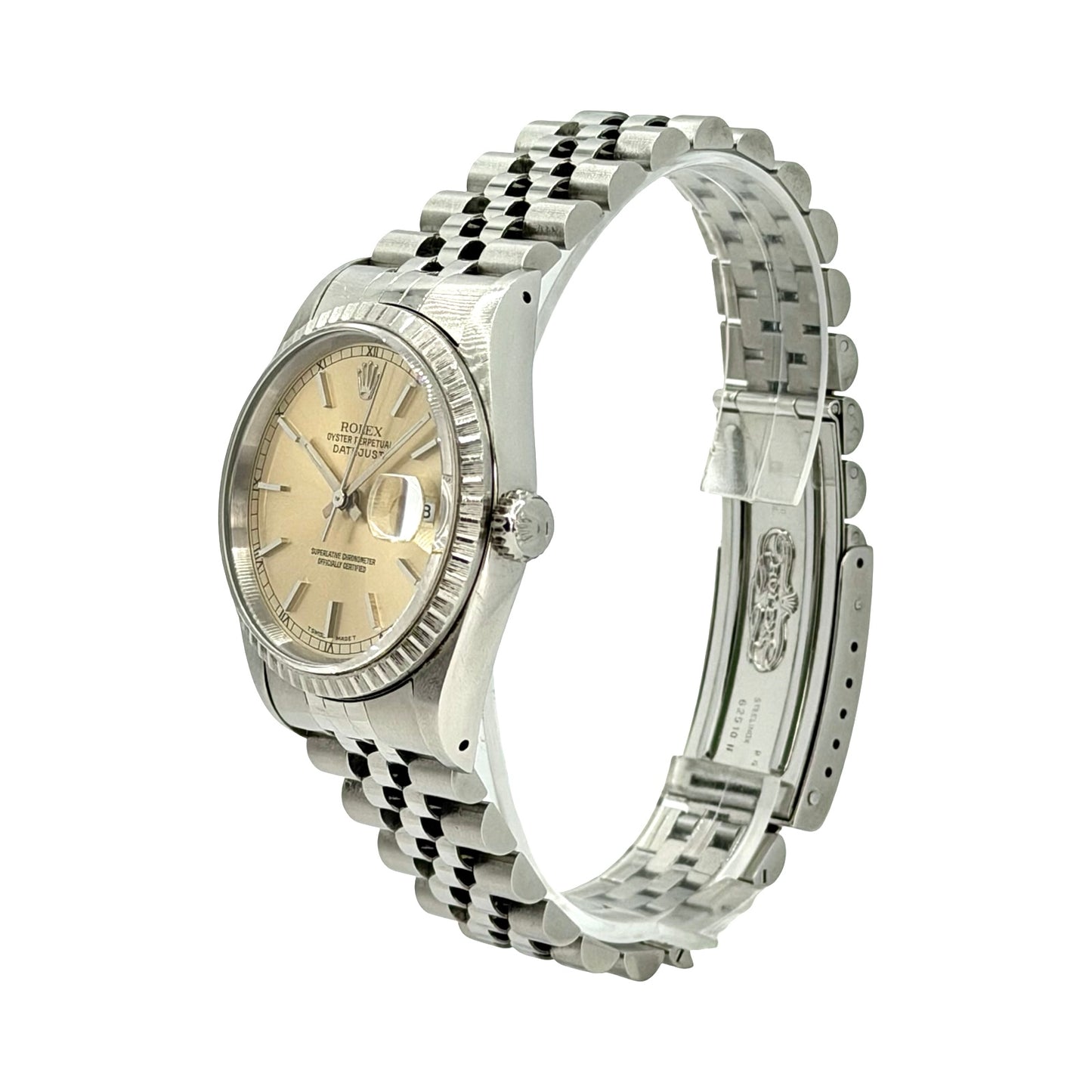 Rolex Datejust 36mm Ivory Sunburst Dial Steel Engine Turned Bezel Jubilee Bracelet 16220